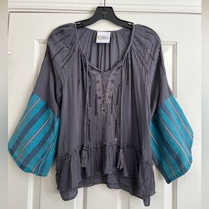 Upcycled MORGAN FACTORY beaded gray top S/M
